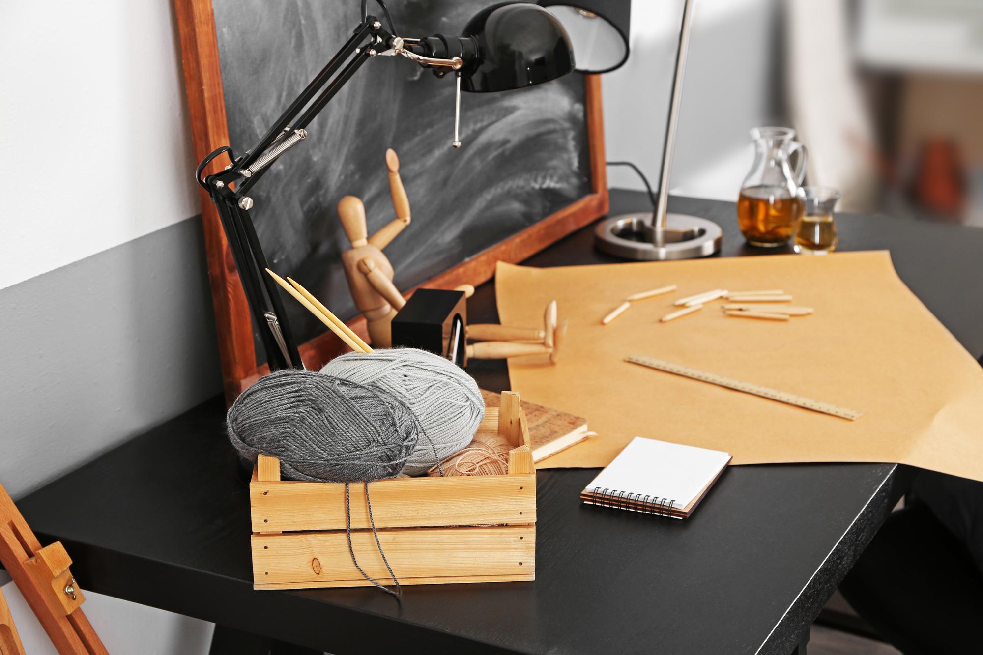 Workshop interior with embroidery tools